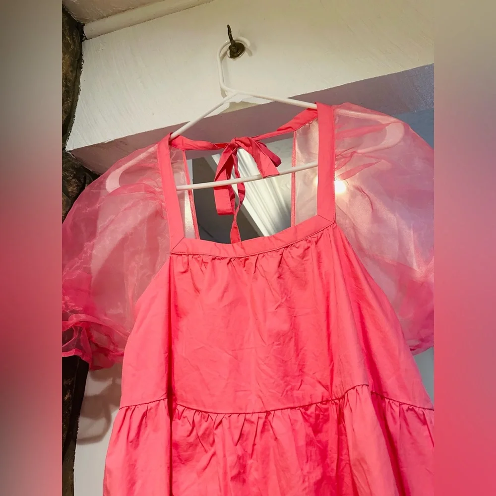 Tuckernuck $128 Pomander Place Tinsley Mesh Puff Sleeve Top in Pink Size Small